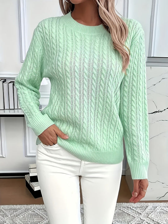 Damen nan Feinstrick-Zopfmuster Pullover mit Rundhalsausschnitt und tailliertem Schnitt Shop Nory