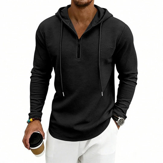 Herren Lässiges Waffelstruktur-Hoodie mit halbem Reißverschluss und Kapuze Shop Nory