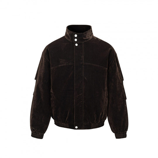 Herren Samtvelours-Bomberjacke mit Stehkragen, verdeckter Druckknopfleiste und elastischem Saum Shop Nory