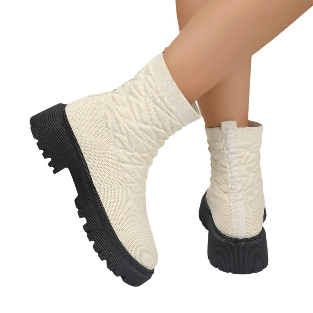 Damen Strick-Sockenboots mit geometrischer Stepp-Optik und klobiger Lug-Sohle Shop Nory