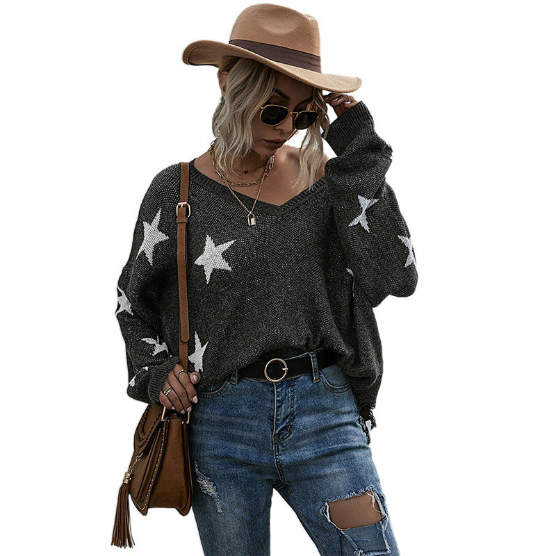 Damen Lässiger Oversized Pullover mit Sternen Shop Nory