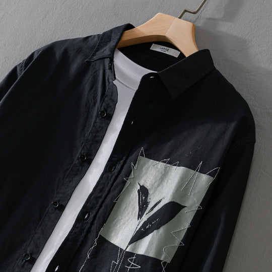Herren Overshirt-Hemd mit Print-Patch und integriertem T-Shirt Shop Nory