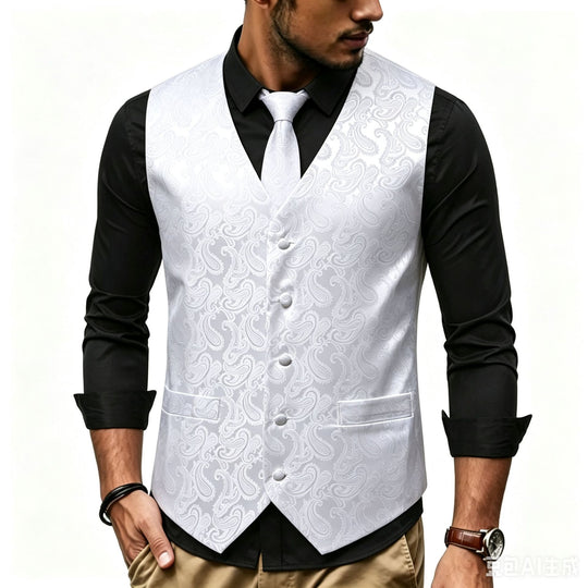 Herren Satin-Jacquard-Weste mit Paisley-Muster und passender Krawatte Shop Nory