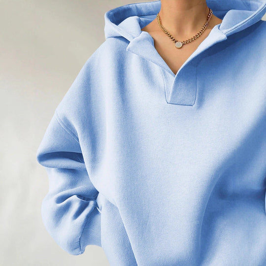 Damen Kapuzensweater mit übergroßem Schnitt und V-Ausschnitt