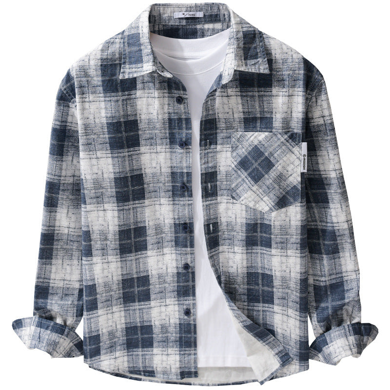 Herren Leichtes kariertes Layering-Overshirt aus Baumwoll‑Leinenmix mit diagonalem Brustpatch Shop Nory