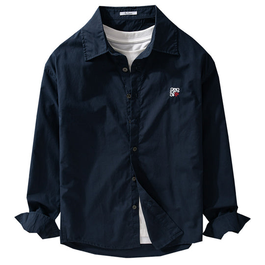 Herren Leichtes Baumwolloverhemd mit Kentkragen und dezenter Logo‑Stickerei Shop Nory