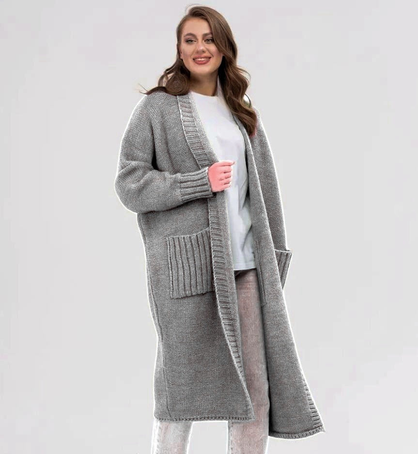 Damen Gemütlicher Strickmantel mit großen Taschen und oversized Schnitt