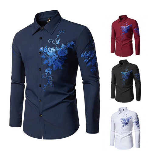 Herren Slim-Fit Langarmhemd mit floralem Print und tailliertem Schnitt Shop Nory