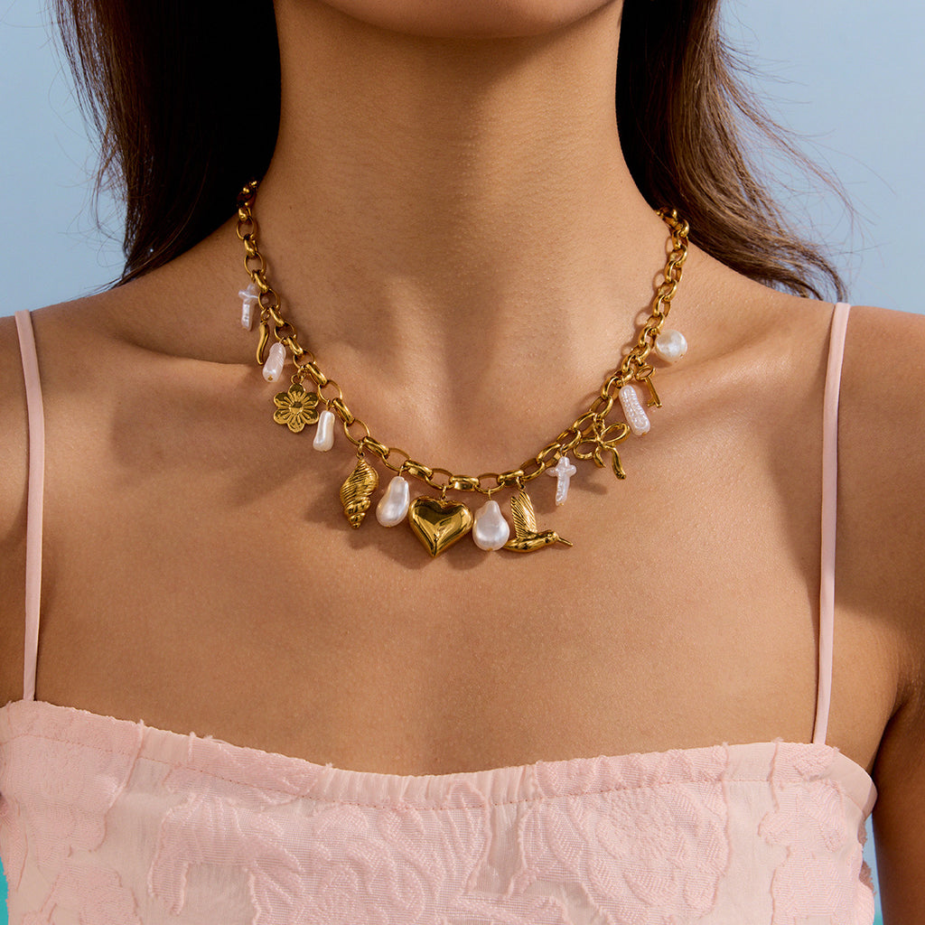 Damenkette mit verspielten Anhängern aus Edelstahl Shop Nory