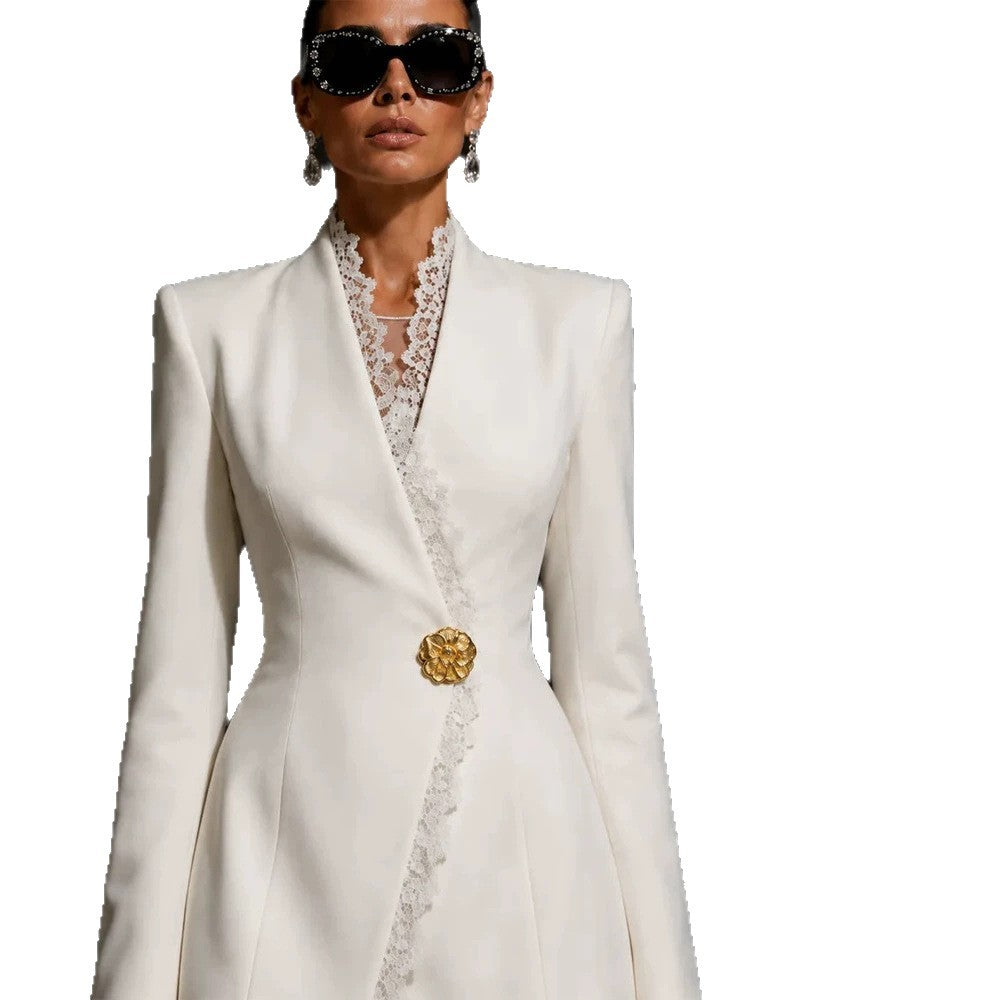 Damen Gepunktetes Blazerkleid mit Fransensaum und abnehmbarer Zierbrosche Shop Nory