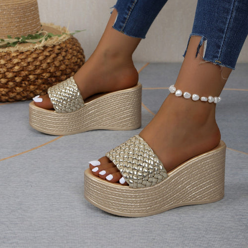 Damen Wedge-Pantoletten mit geflochtenem Riemen und komfortabler Sohle