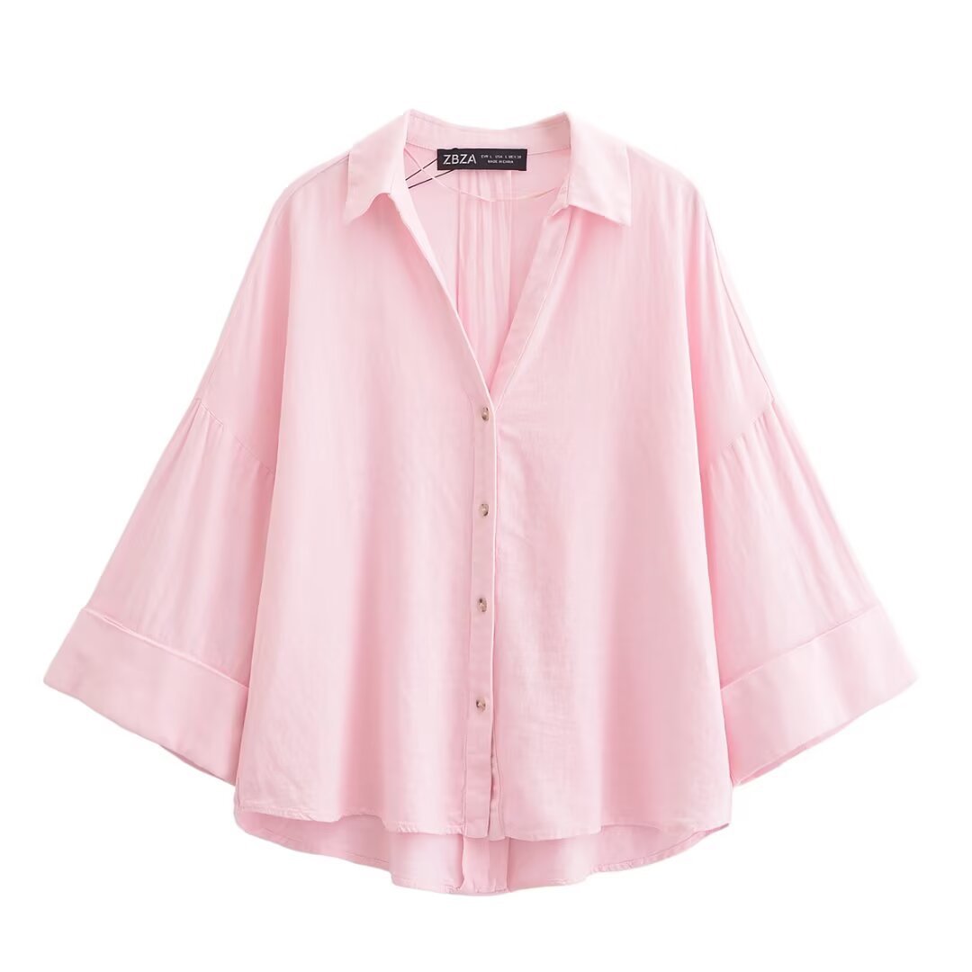 Damen nan lockere oversized Hemdbluse mit weitem Kragen und Dreiviertelärmeln Shop Nory