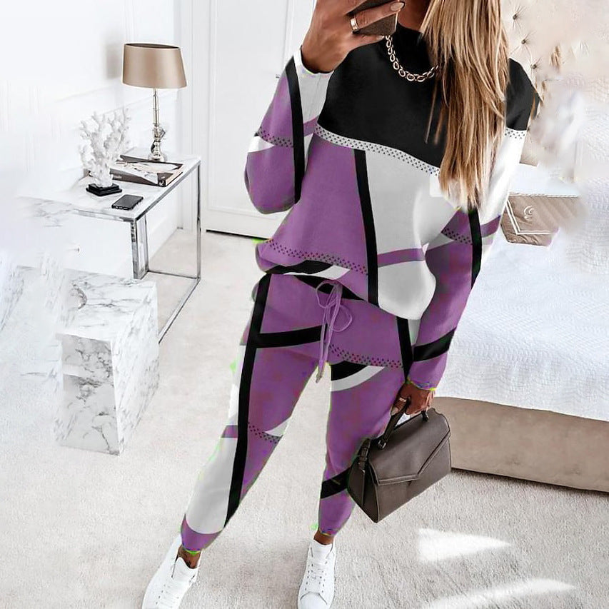 Damen Gemustertes Lounge-Set aus Feinstrick mit Kordelzug, Raglanärmeln und tapered Hose Shop Nory