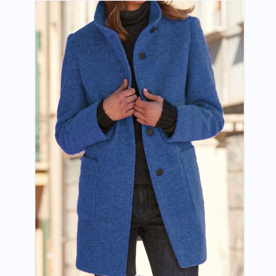 Damen Midilanger Wollmix-Mantel mit Stehkragen und aufgesetzten Taschen Shop Nory