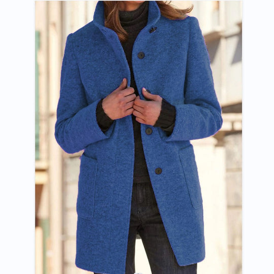 Damen Midilanger Wollmix-Mantel mit Stehkragen und aufgesetzten Taschen Shop Nory