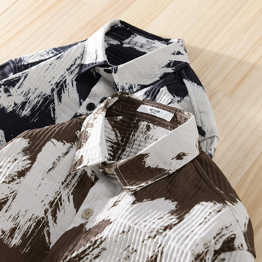 Herren Gekreppte Overshirt‑Hemdjacke mit abstraktem Pinselprint und Brusttasche Shop Nory
