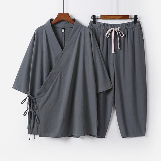 Herren Kimono-Loungewear-Set mit Wickeloberteil, Kordelbundhose und lockerer Passform Shop Nory