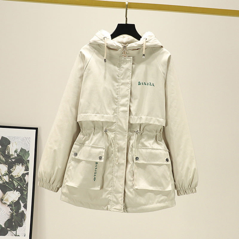 Damen Wasserabweisender Kapuzenparka mit Teddyfutter Tunnelzugtaillierung und Mehrfachtaschen Shop Nory
