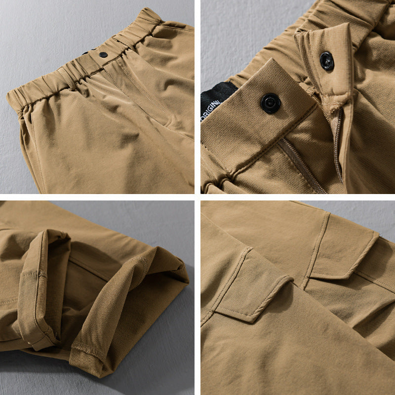 Herren Utility-Cargo-Hose mit elastischem Bund, Knieabnähern und Klappentaschen Shop Nory