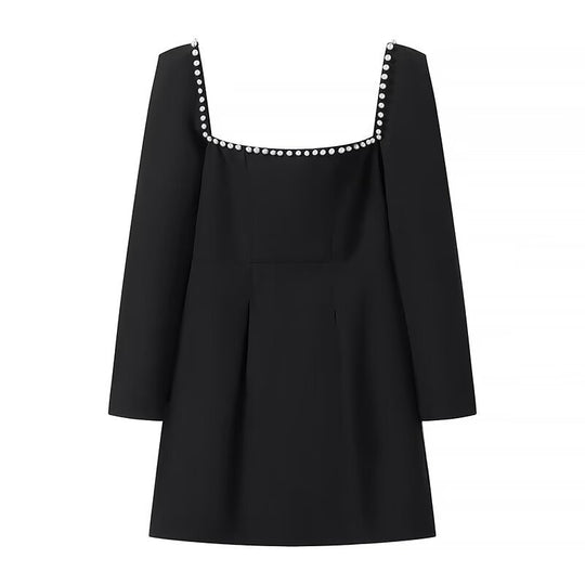 Damen Figurbetontes A‑Linien‑Minikleid mit quadratischem Ausschnitt, langen Ärmeln und Perlenbesatz Shop Nory