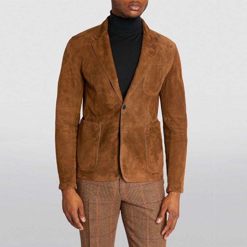 Herren Eleganter Wildlederblazer mit modernen Taschen und lässigem Schnitt
