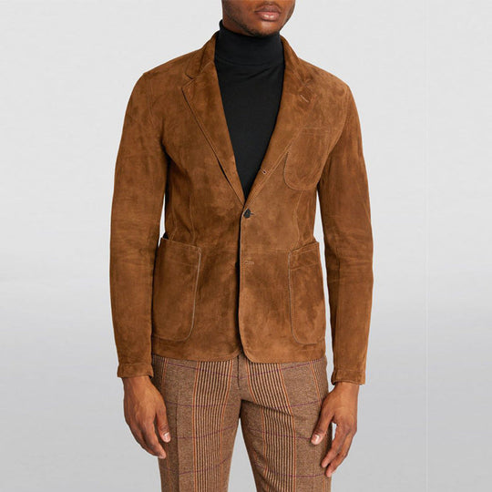 Herren Eleganter Wildlederblazer mit modernen Taschen und lässigem Schnitt