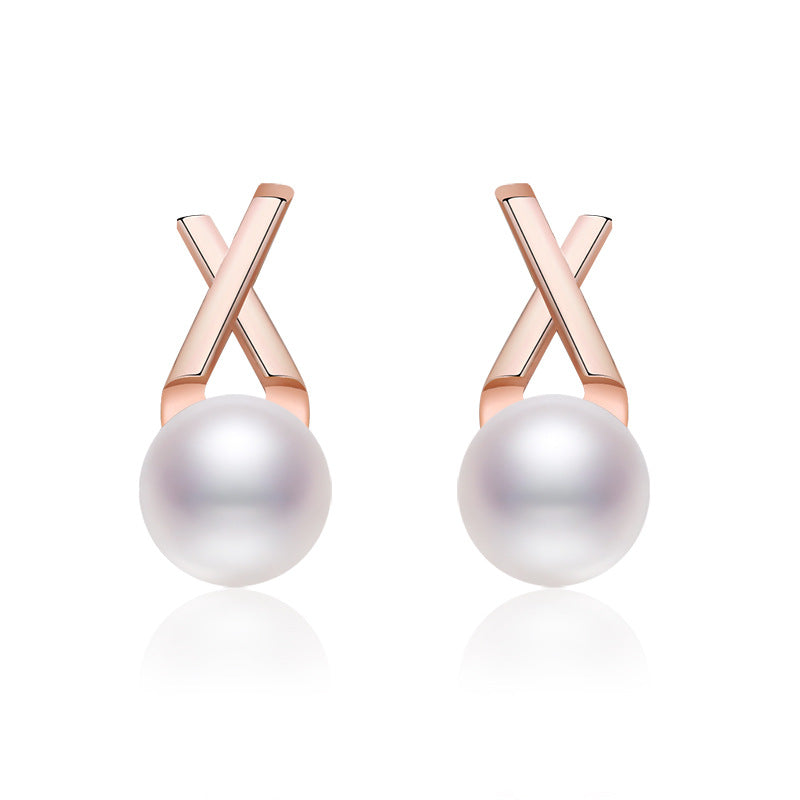 Damen Ohrstecker mit elegantem Perlendesign und modernem Kreuzmotiv Shop Nory