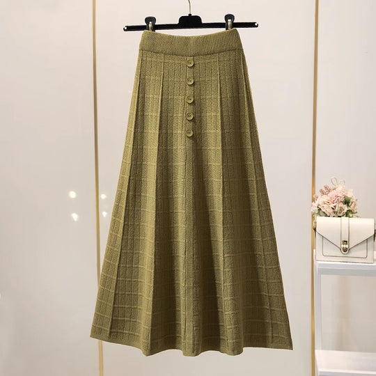 Damen Langer Plissee-Rock mit Knopfdetails Shop Nory