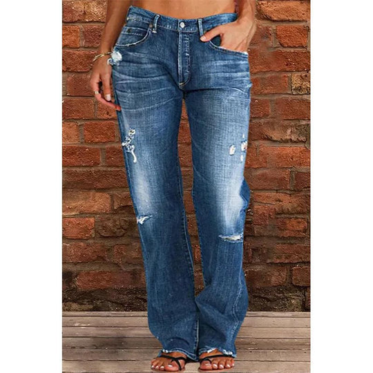 Damen Lockere Destroyed-Jeans mit weitem Bein und niedriger Taille Shop Nory