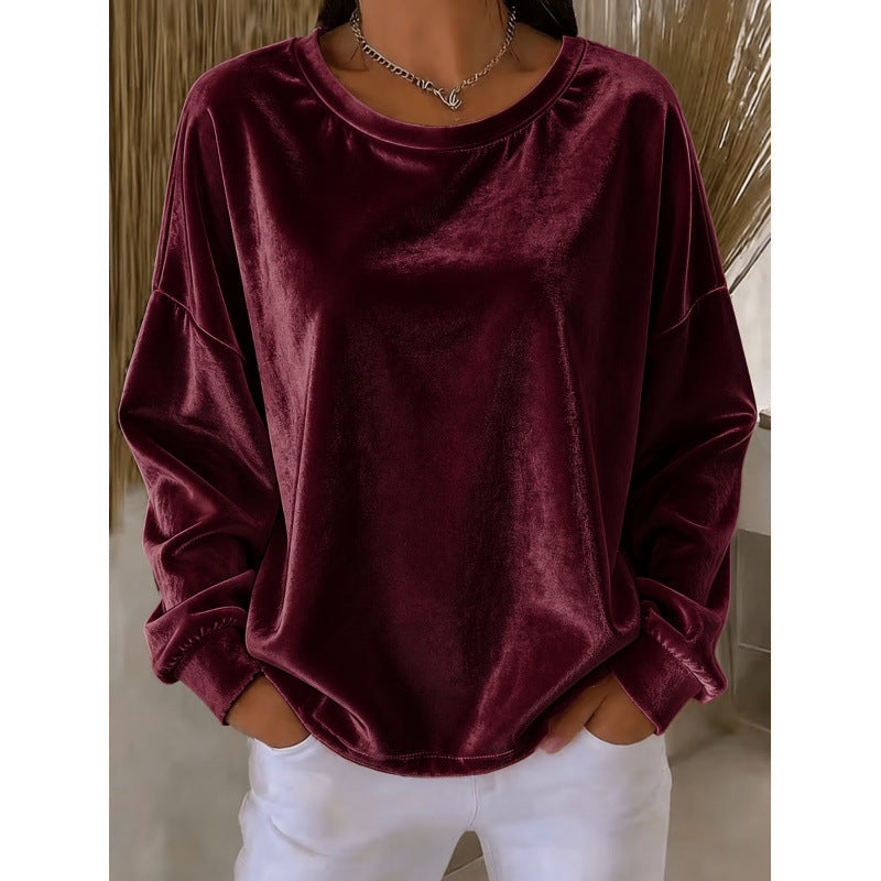 Damen Samt-Oversize-Sweatshirt mit Rundhalsausschnitt und eingesetzter Schulter Shop Nory