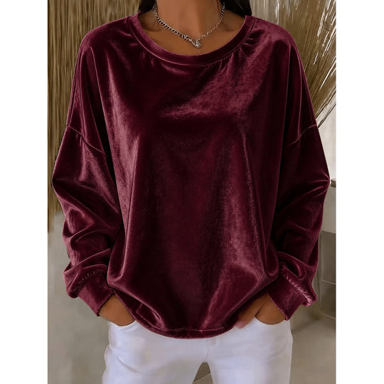 Damen Samt-Oversize-Sweatshirt mit Rundhalsausschnitt und eingesetzter Schulter Shop Nory