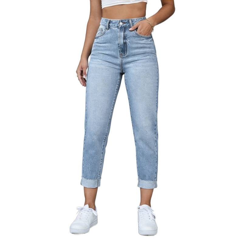 Damen Hochgeschnittene Jeans mit ausgefranztem Saum