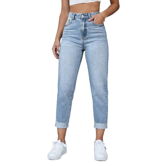 Damen Hochgeschnittene Jeans mit ausgefranztem Saum
