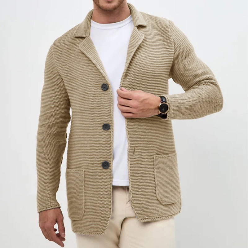 Herren grobgestrickter Strickcardigan mit Schalkragen und aufgesetzten Taschen Shop Nory