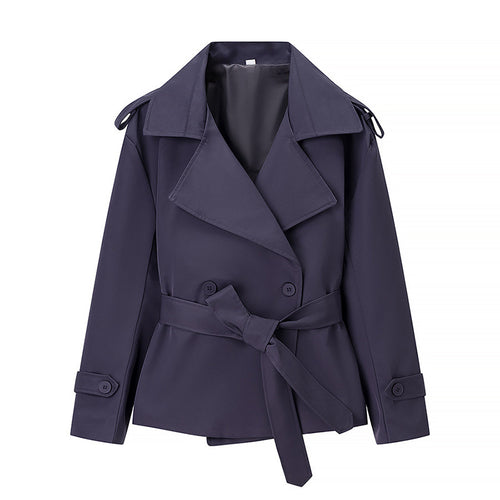 Damen Kurzer Trenchcoat mit Bindegürtel und Doppelreiher Shop Nory
