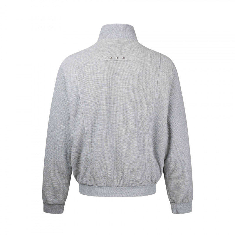 Unisex Grobgestrickte Zip‑Bomberjacke mit Stehkragen, Nieten‑Detail und Reißverschlusstaschen Shop Nory