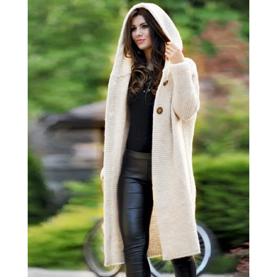 Damen Kapuzen-Strickmantel mit Oversize-Schnitt und Knopfleiste Shop Nory