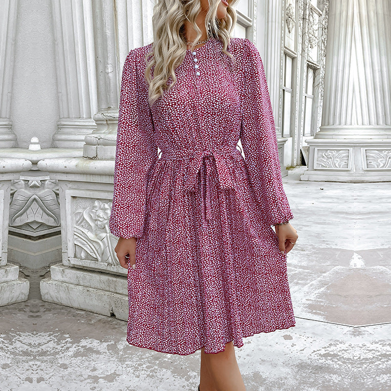 Damen Midikleid mit Taillenband, lockerem Stufenrock und langen Ballonärmeln Shop Nory