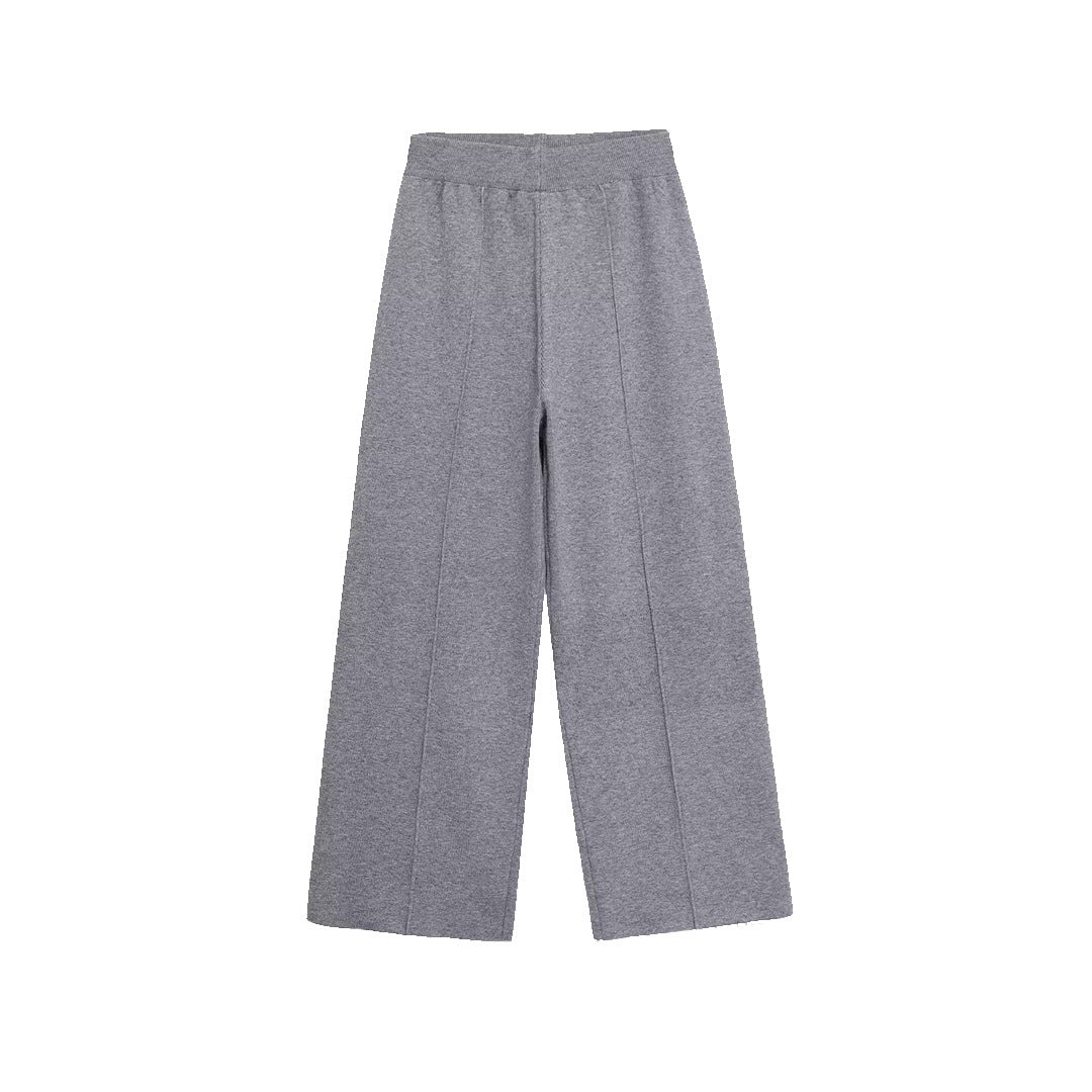 Damen Weite Strickhose mit hoher Taille, elastischem Bund und Teilungsnaht Shop Nory