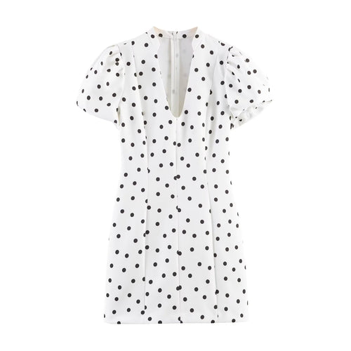 Damen Minikleid mit weitem Puffärmel und elegantem V-Ausschnitt Shopnory