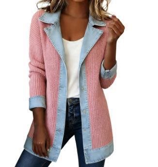 Damen Longline-Strickcardigan mit Jeanskragen und Saumbesatz Shop Nory