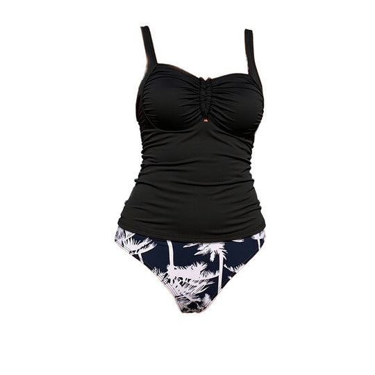 Damen tankini mit raffinierten Rüschendetails und tropischem Druck