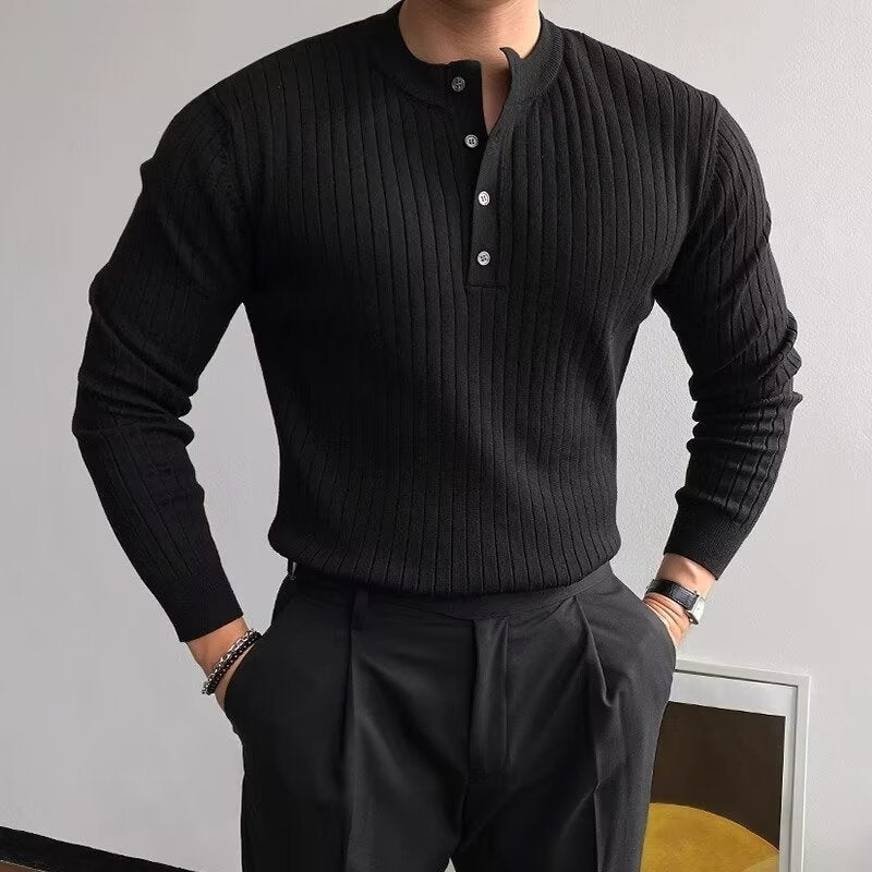 Herren Modisches Langarm-Rippstrickshirt Shop Nory