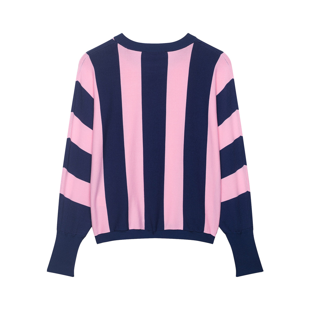 Damen Oversized Strickpullover mit breiten Streifen, Rundhalsausschnitt und verlängerten Rippärmeln Shop Nory