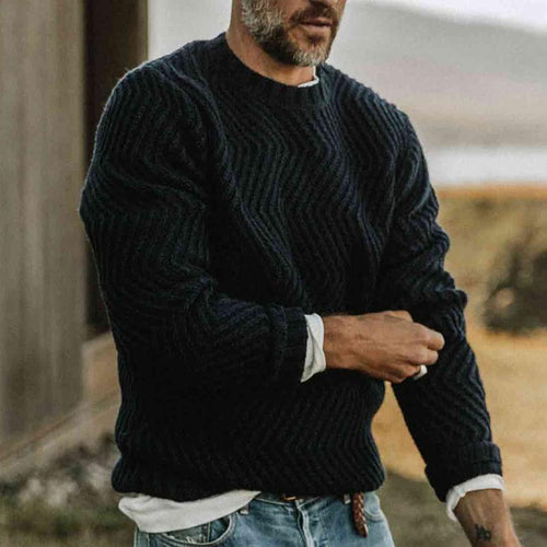 Herren Grobgestrickter Strickpullover mit Zickzack-Struktur und Rundhalsausschnitt Shop Nory