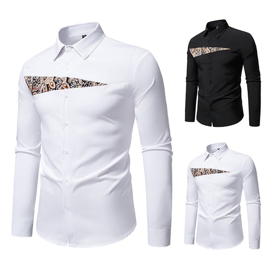 Herren Slim-Fit Business-Hemd mit Paisley-Brustpasse und Kentkragen Shop Nory