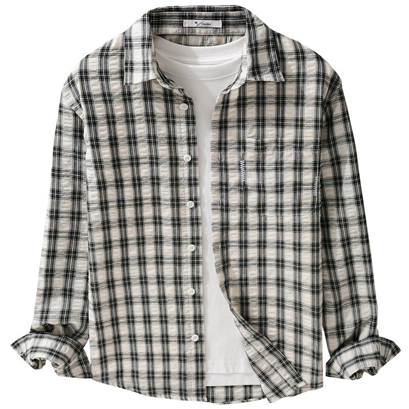 Herren Leichtes kariertes Baumwoll-Overshirt mit Soft-Crinkle‑Struktur, Brusttasche und Relaxed‑Fit Shop Nory
