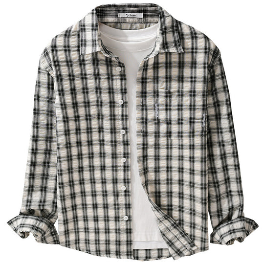 Herren Leichtes kariertes Baumwoll-Overshirt mit Soft-Crinkle‑Struktur, Brusttasche und Relaxed‑Fit Shop Nory
