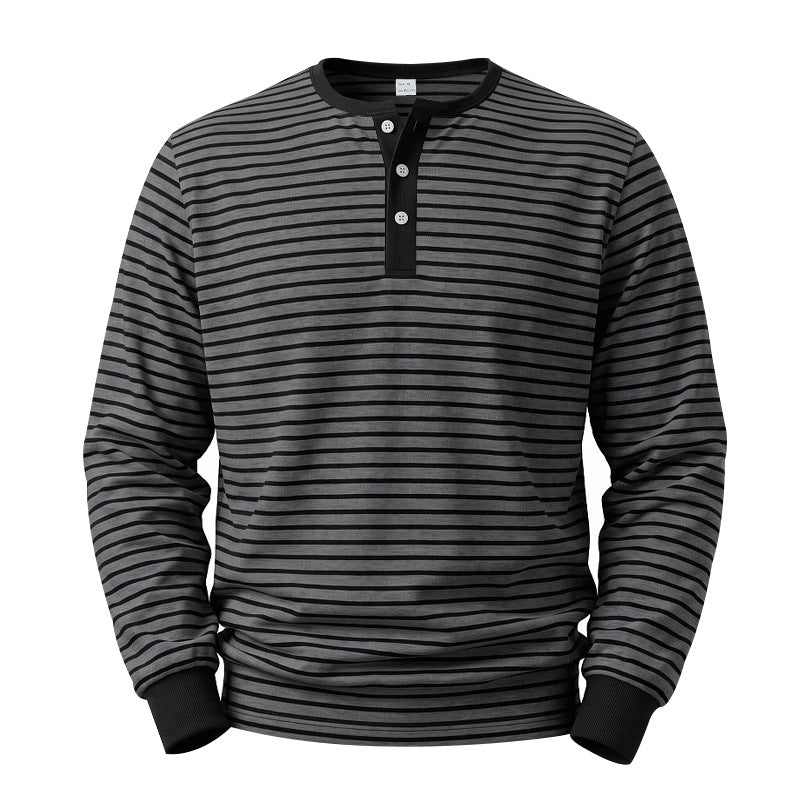 Herren Gestreiftes Langarm-Henleyshirt aus Baumwolljersey mit Knopfleiste Shop Nory
