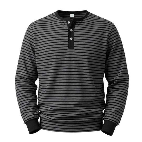 Herren Gestreiftes Langarm-Henleyshirt aus Baumwolljersey mit Knopfleiste Shop Nory